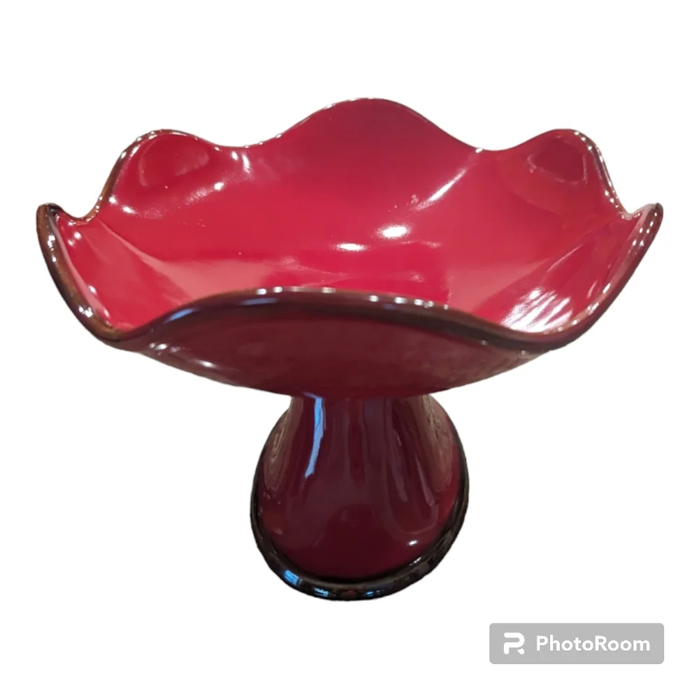 Retired Southern Living At Home Cinnabar Footed Oval Compote Stoneware Red